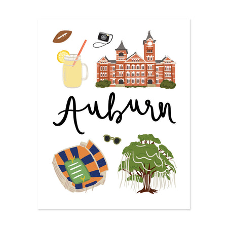 Auburn, Al Art Print - Bloomwolf Studio Print About Things to Do in Auburn, Bright Colors, State Landmarks + Historical Places + Notable Places