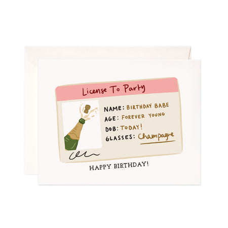 Birthday License - Bloomwolf Studio Birthday Card, Pink, Beige, Gold Colors License Id, Green Wine Bottle