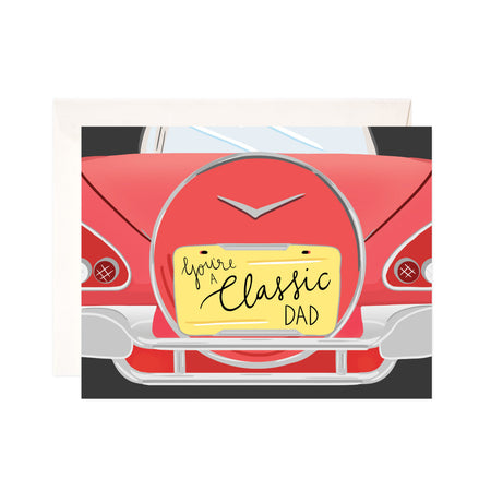 Classic Dad - Bloomwolf Studio Card That Says You're a Classic Dad, Red Vintage Car With Yellow Plate