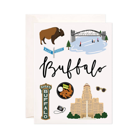 Buffalo - Bloomwolf Studio Card About Things to Do in Buffalo, Bright Colors, State Landmarks + Historical Places + Notable Places