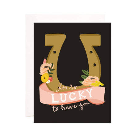 Lucky to Have You - Bloomwolf Studio Print That Says I'm So Lucky to Have You, Brown Horseshoe, Peach Flowers