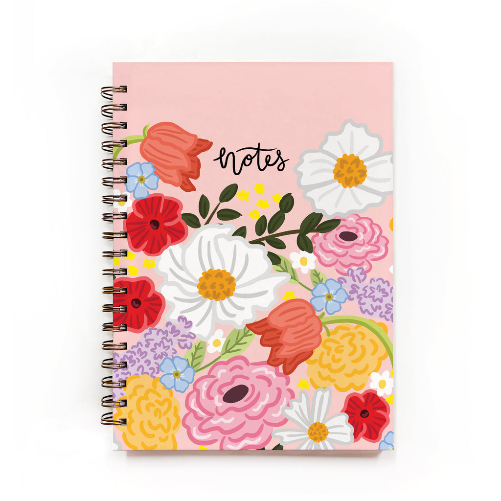 No Bullshit Spiral Notebook - Ruled Line- pink florals, highland cow