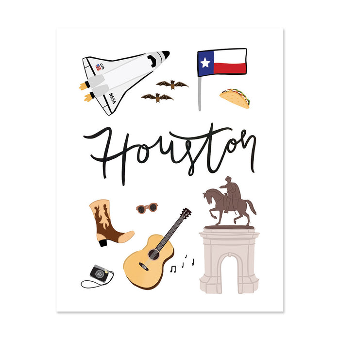 City Art Prints - Houston - Bloomwolf Studio Print About Things to Do in Houston, Neutral Colors, City Landmarks + Historical Places + Notable Places
