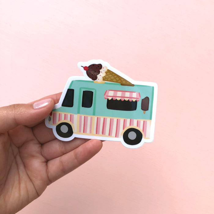 Ice Cream Food Truck Decals – One-Way Vision Vinyl Stickers (Red/White Style 2)