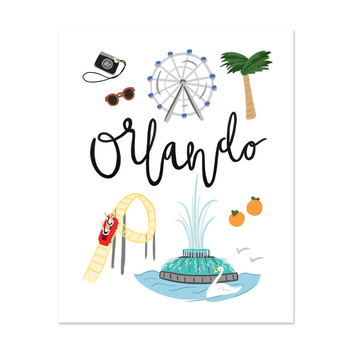 City Art Prints - Orlando - Bloomwolf Studio Print About Things to Do in Orlando, Bright Colors, City Landmarks + Historical Places + Notable Places,