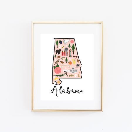 State Art Prints - Alabama - Bloomwolf Studio