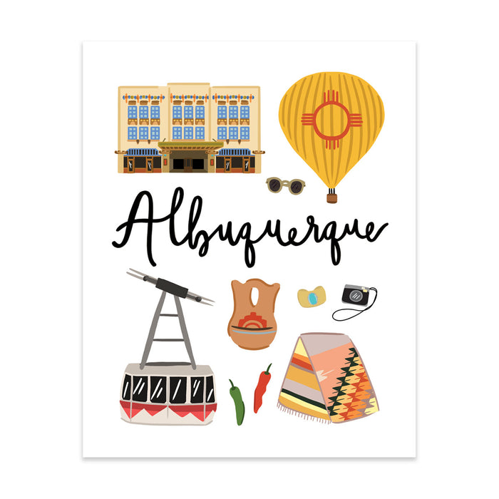 Albuquerque, Nm Art Print - Bloomwolf Studio Print About Albuquerque, Things to Do, Bright Colors, State Landmarks + Historical Places + Notable Places