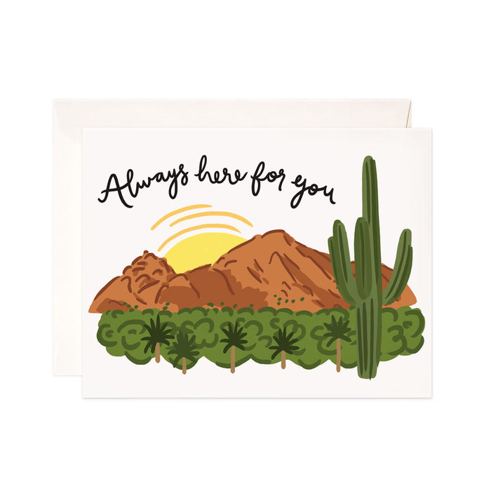 Always Here - Bloomwolf Studio Card That Says Always Here for You! With Sun, Mountain, Trees and Cactus. 