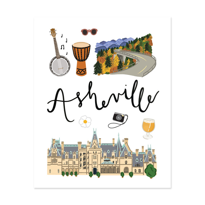 Asheville, Nc Art Print - Bloomwolf Studio Print of Things to Do in Asheville, Bright Colors, State Landmarks + Historical Places + Notable Places