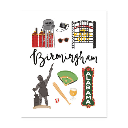 City Art Prints - Birmingham - Bloomwolf Studio Print on Things to Do in  Birmingham, Bright Colors, State Landmarks + Historical Places + Notable Places