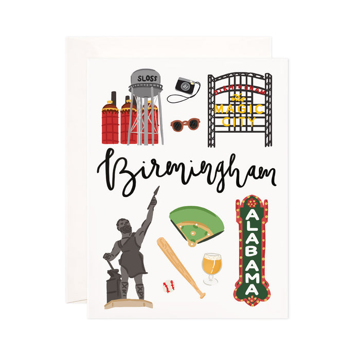 Birmingham - Bloomwolf Studio Card About Things to Do in Birmingham, Bright Colors, State Landmarks + Historical Places + Notable Places