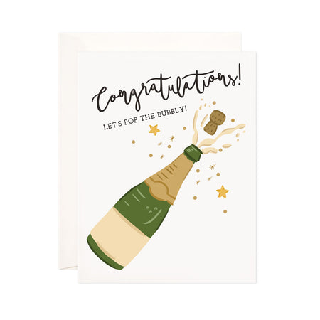 Bubbly Congrats - Bloomwolf Studio That Says Congratulations! Brown Cork Popped Out, Green Champagne Bottle