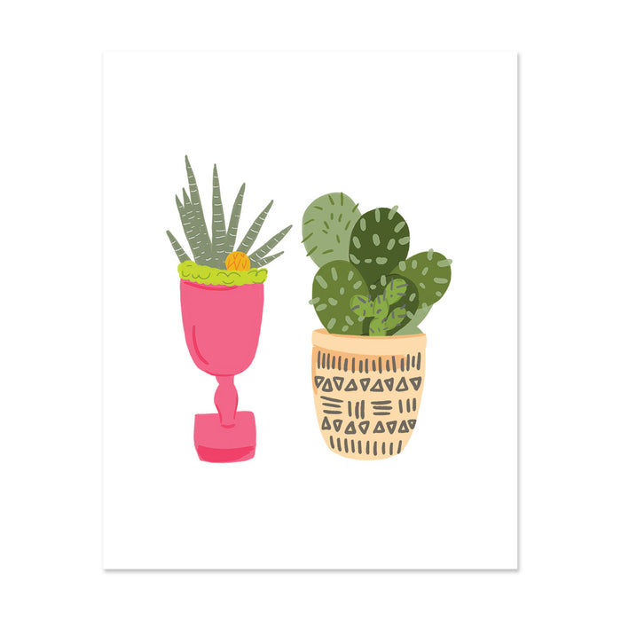 Cacti Duo Art Print - Bloomwolf Studio Print of 2 Potted Green Cacti, Pink and Beige Pots
