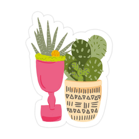 Cacti Duo Sticker - Bloomwolf Studio Cacti In Pink and Light Yellow Pots 