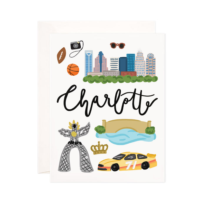 Charlotte - Bloomwolf Studio Card About Things to Do in Charlotte, Bright Colors, State Landmarks + Historical Places + Notable Places