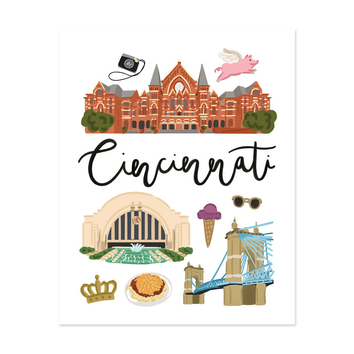 City Art Prints - Cincinnati - Bloomwolf Studio Print About Cincinnati, Bright Colors, State Landmarks + Historical Places + Notable Places