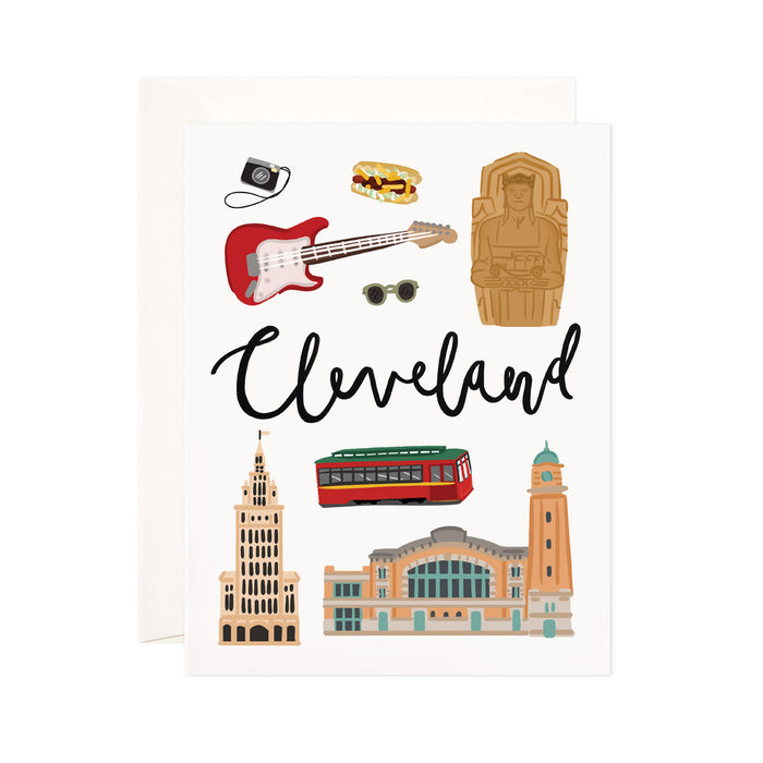 Cleveland - Bloomwolf Studio Card About Things to Do in Cleveland, Bright Colors, State Landmarks + Historical Places + Notable Places