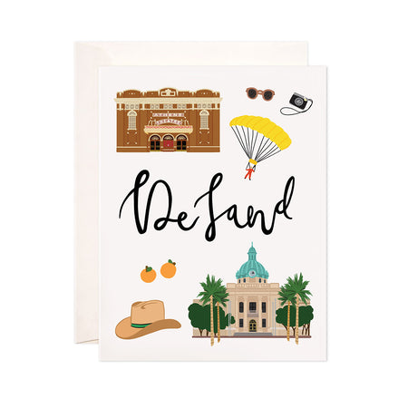 DeLand - Bloomwolf Studio Card About Things to Do in DeLand, Neutral and Bright Colors, City Landmarks + Historical Places + Notable Places