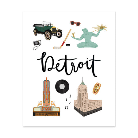 City Art Prints - Detroit - Bloomwolf Studio Print About Things to Do in Detroit, Neutral Colors, City Landmarks + Historical Places + Notable Places