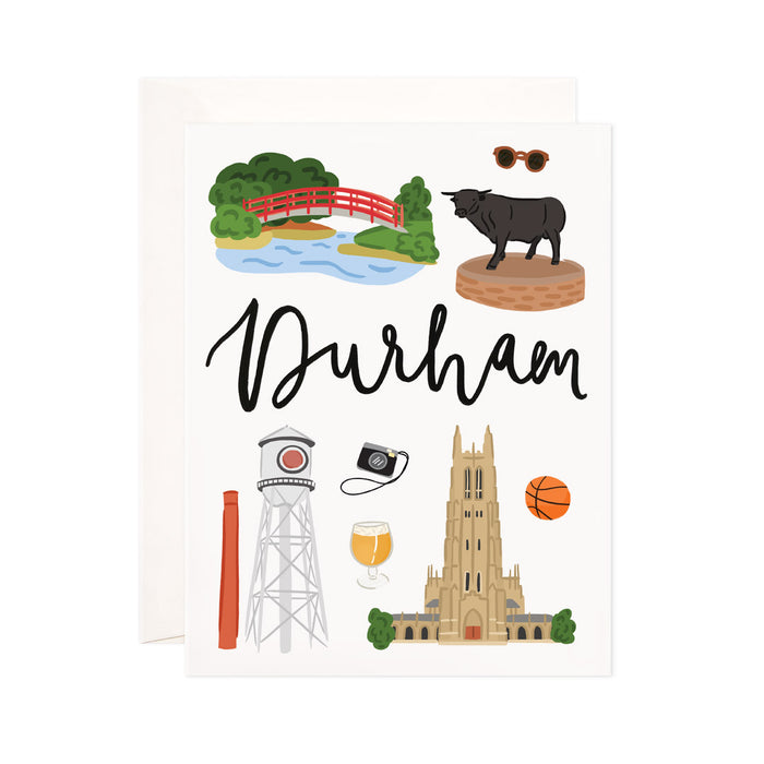 Durham - Bloomwolf Studio Card About Things to Do in Durham, Bright Colors, State Landmarks + Historical Places + Notable Places