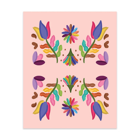 Folk Pattern Art Print - Bloomwolf Studio Print of Bright Rainbow Colored Flowers, Leaves, Petals
