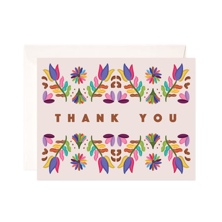 Folk Thank You - Bloomwolf Studio Thank You Card, Bright Colors, Colorful Flowers Above and Below  the Print