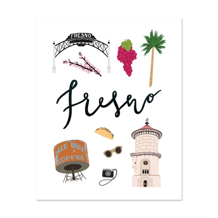 City Art Prints - Fresno - Bloomwolf Studio Print About Fresno, Neutral Colors, Red and Green, Things to Do, City Landmarks + Historical Places + Notable Places