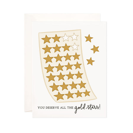 Gold Stars - Bloomwolf Studio Light Yellow Card That Says You Deserve All the Gold Stars, Small Gold Colored Stars Design