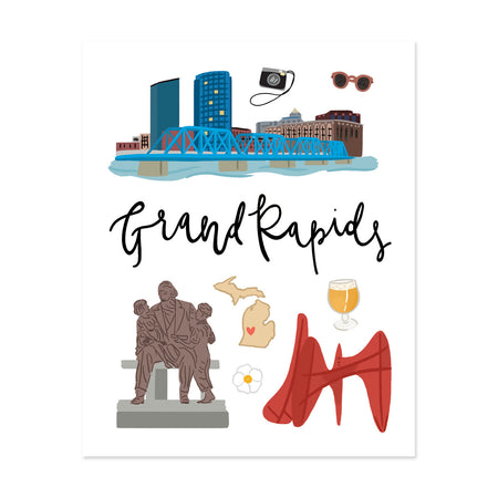 City Art Prints - Grand Rapids - Bloomwolf Studio Print About Things to Do in Grand Rapids, Neutral and Bright Colors, City Landmarks + Historical Places + Notable Places, Michigan