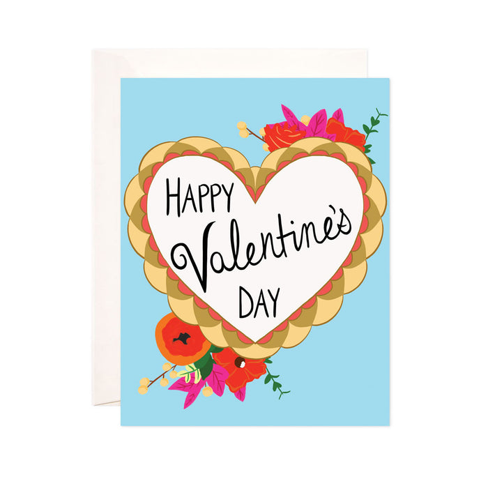 Happy Valentine's Day - Bloomwolf Studio Valentines Card, Hearts, Red, Pink and Orange Flowers