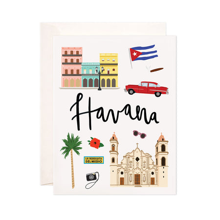 Havana - Bloomwolf Studio Card About Things to Do in Havana, Bright and Neutral Colors, City Landmarks + Historical Places + Notable Places, Cuba 