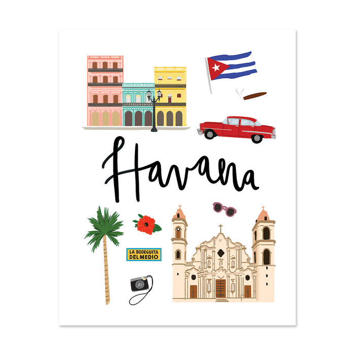 City Art Prints - Havana - Bloomwolf Studio Print About Things to Do in Havana, Bright and Neutral Colors, City Landmarks + Historical Places + Notable Places 