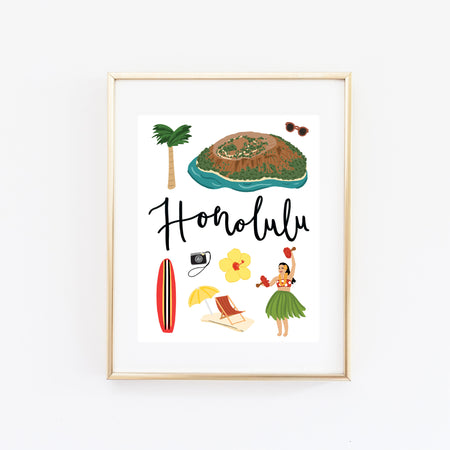 City Art Prints - Honolulu - Bloomwolf Studio