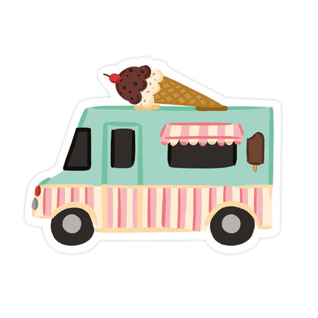 Ice Cream Truck Sticker - Bloomwolf Studio Sticker,  Mint Green, Pink, Beige Truck With a Chocolate Vanilla Ice Cream on Top