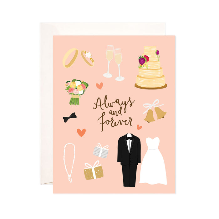 Just Married - Bloomwolf Studio Card That Says Always and Forever, Neutral and Yellow Colors, Wedding Symbols