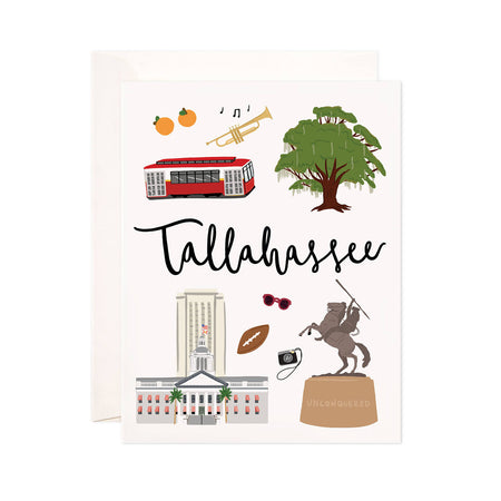 Tallahassee - Bloomwolf Studio Card About Tallahassee, Things to Do, Bright Colors, State Landmarks + Historical Places + Notable Places, Florida