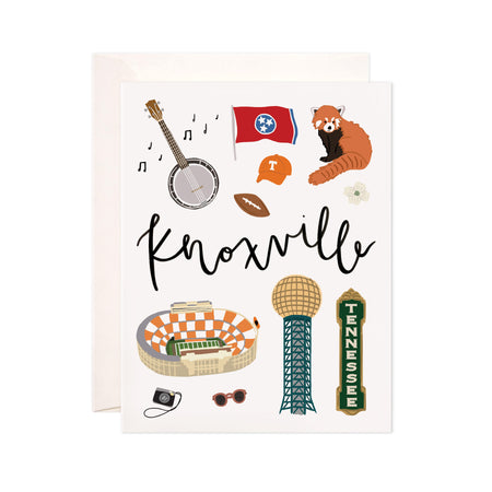 Knoxville - Bloomwolf Studio Card About What to Do in Knoxville, Neutral, Bright Colors, City Landmarks + Historical Places + Notable Places 