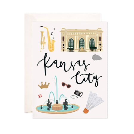 Kansas City - Bloomwolf Studio Card About What to Do in Kansas City, Neutral Colors, Light Blue, City Landmarks + Historical Places + Notable Places