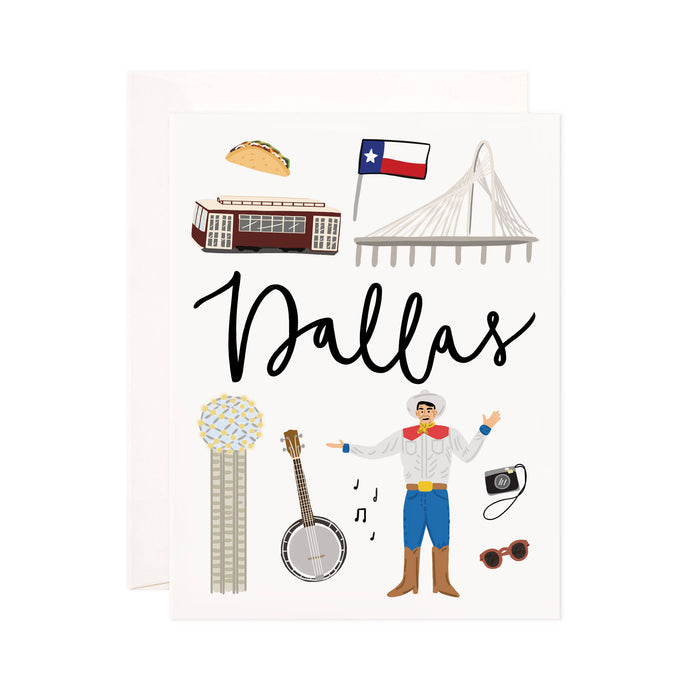Dallas - Bloomwolf Studio Card About Things to Do in Dallas, Neutral Colors, City Landmarks + Historical Places + Notable Places
