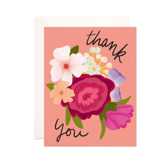 Floral Bloom Thanks - Bloomwolf Studio Print That Says Thank You, Bright Colors, Red, Pink, White, Purple, Beige Flowers