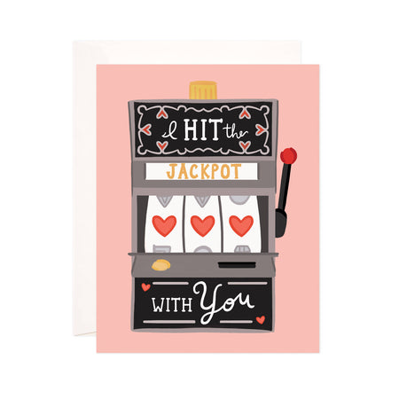 Love Jackpot - Bloomwolf Studio Print That Says I Hit the Jackpot With You, Black Slot Machine, Red Hearts