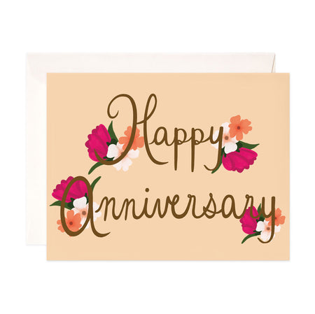 Happy Anniversary - Bloomwolf Studio Anniversary Card, Red, White and Peach Flowers