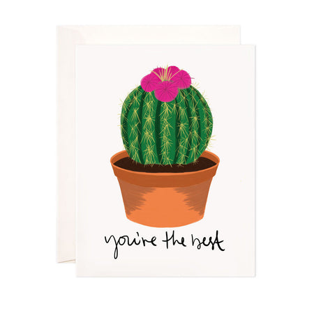You're the Best - Bloomwolf Studio Card That Says You're the Best, Orange Pot, Green Round Cactus With Red Flowers on Top