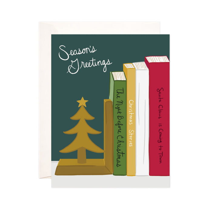 Christmas + Holiday Books - Bloomwolf Studio Christmas + Holiday Card, 4 Green, Yellow, White and Red Christmas + Holiday Books, Tree, Bookstand