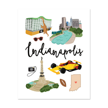 City Art Prints - Indianapolis - Bloomwolf Studio Print About Things to Do in Indianapolis, Bright Colors, City Landmarks + Historical Places + Notable Places