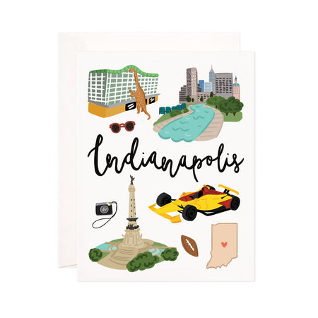 Indianapolis - Bloomwolf Studio Card About Things to Do in Indianapolis, Bright Colors, State Landmarks + Historical Places + Notable Places
