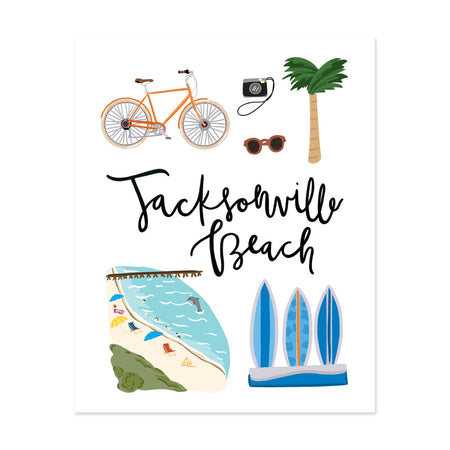 City Art Prints - Jacksonville Beach - Bloomwolf Studio Print About What to Do in Jacksonville Beach, Bright Colors, State Landmarks + Historical Places + Notable Places, Beach