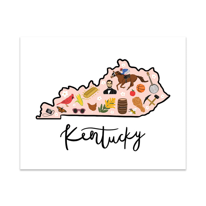 State Art Prints - Kentucky - Bloomwolf Studio  Print of Kentucky Map, Things to Do, Bright Colors, State Landmarks + Historical Places + Notable Places
