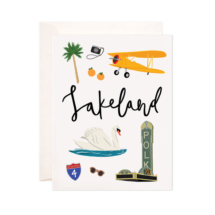 Lakeland - Bloomwolf Studio Card About What to Do in Lakeland, Neutral, Bright Colors City Landmarks + Historical Places + Notable Places 