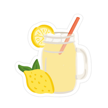 Lemonade Sticker - Bloomwolf Studio Sticker of a Yellow Lemonade in a Pitcher With Red Straw, Yellow Lemon